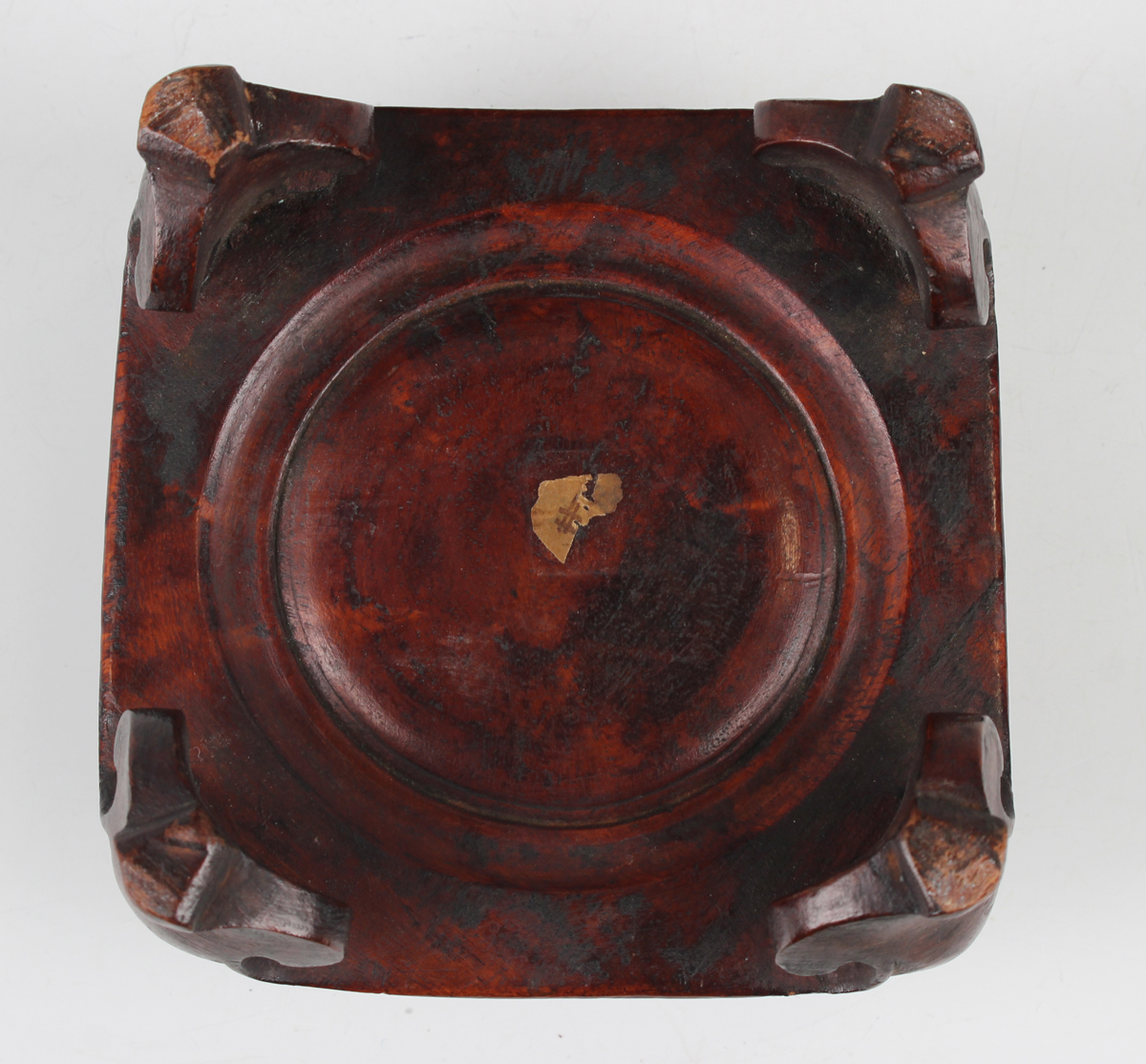 A Chinese brown patinated bronze censer of rounded square form, the body cast with fenghuang panels, - Image 2 of 9