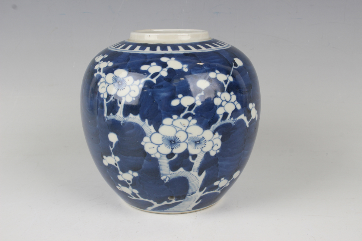 A small group of Chinese blue and white porcelain, late 19th century, comprising a prunus- - Image 11 of 26