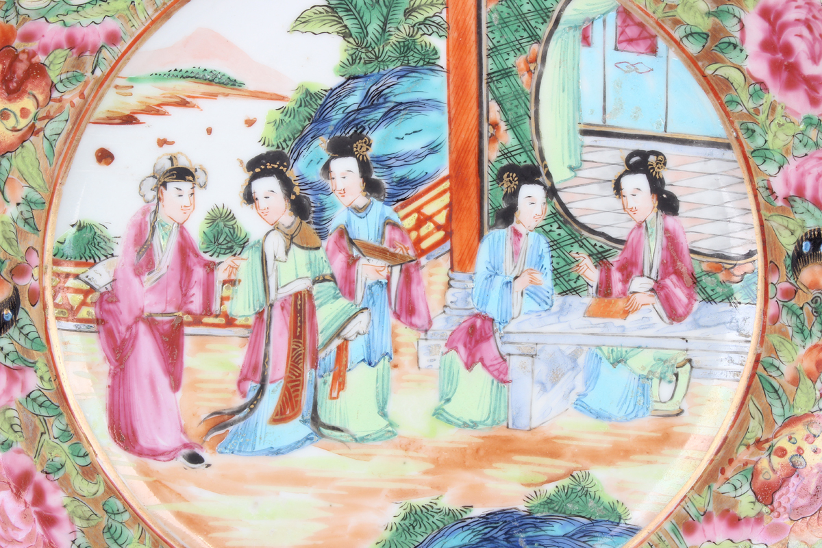 A set of six Chinese Canton famille rose porcelain plates, mid-19th century, each painted with a - Image 24 of 25