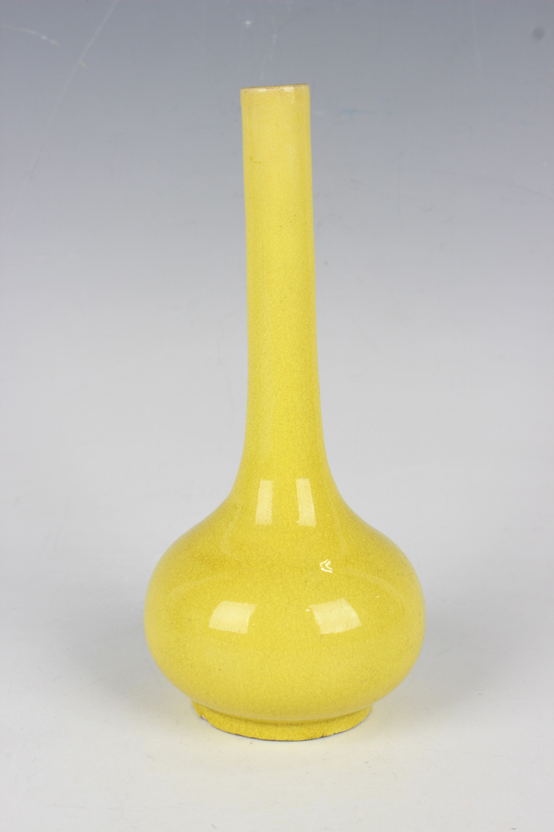 A Chinese yellow glazed pottery bottle vase, late 19th century, with fine crackled glaze, height - Image 15 of 15