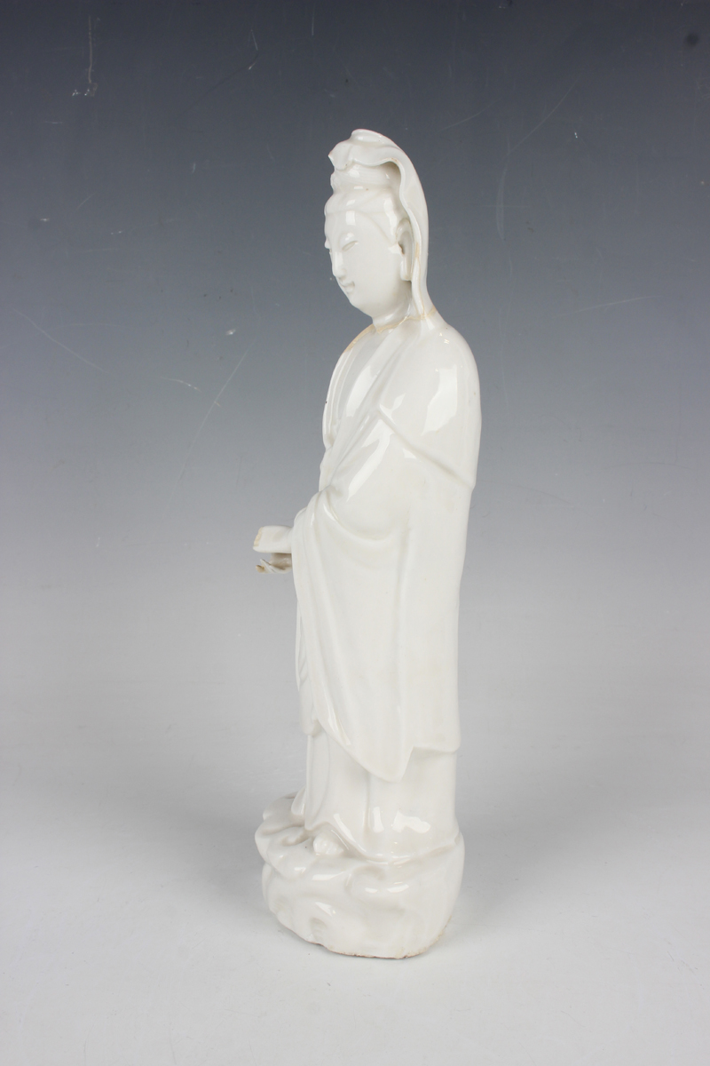 Two Chinese blanc-de-Chine porcelain figures of Guanyin, Qing dynasty, each modelled standing - Image 6 of 18