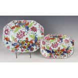 A graduated pair of Chinese pseudo tobacco leaf pattern export porcelain meat dishes, each
