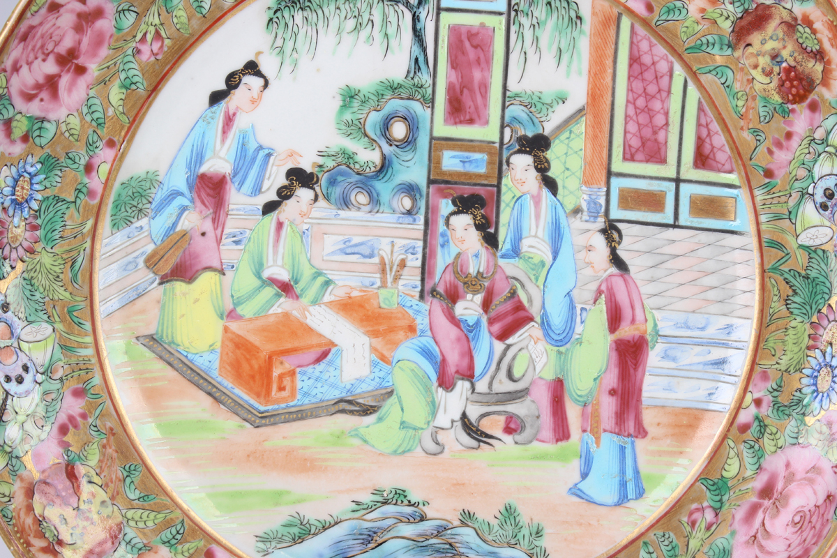 A set of six Chinese Canton famille rose porcelain plates, mid-19th century, each painted with a - Image 8 of 25