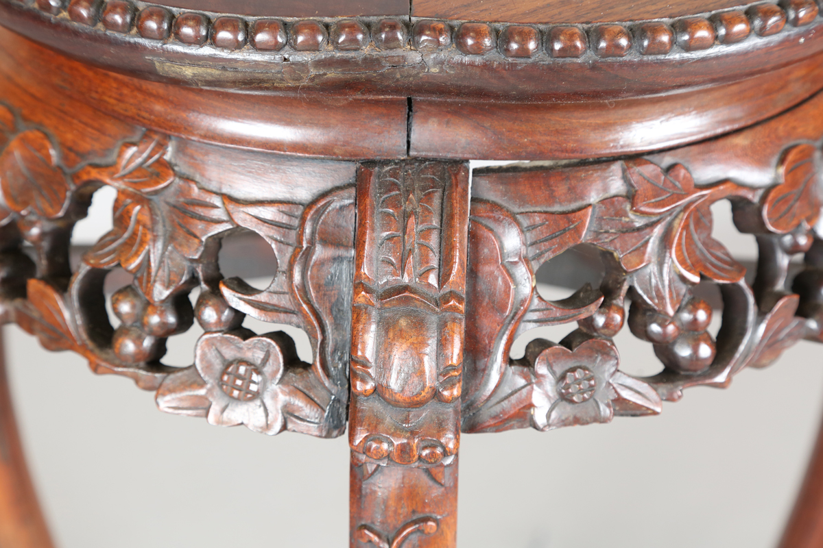 A Chinese hardwood jardinière stand, early 20th century, the quatrelobed top inset with a rouge - Image 19 of 26