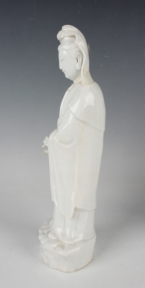 Two Chinese blanc-de-Chine porcelain figures of Guanyin, Qing dynasty, each modelled standing - Image 17 of 18