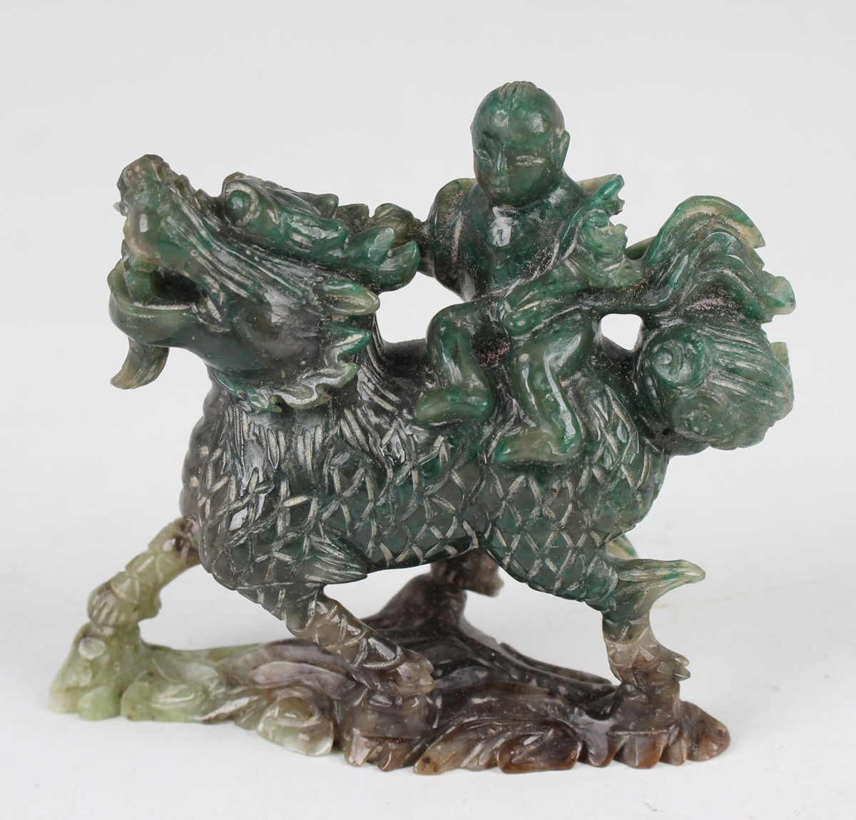A Chinese jade pendant with wood stand, mid-20th century, the two-piece pendant with carved and - Image 17 of 22