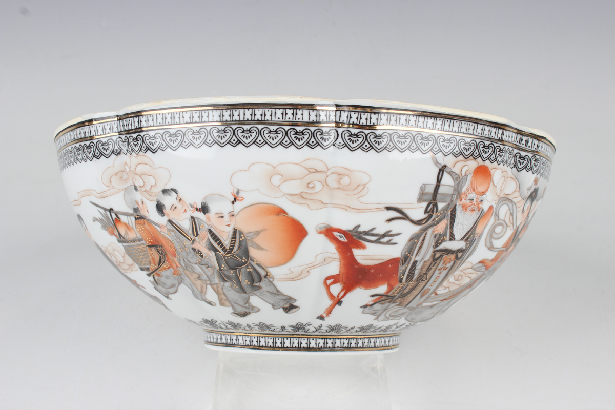 A Chinese eggshell porcelain bowl, mark of Qianlong but mid-to-late 20th century, of lobed - Image 7 of 10