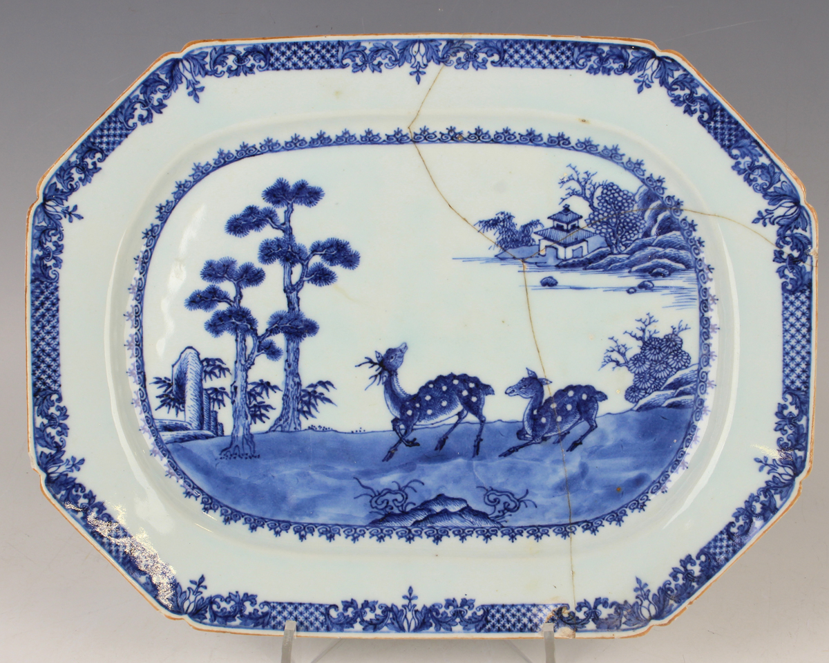 A group of six Chinese blue and white export porcelain meat dishes, Qianlong period, comprising four - Image 29 of 44