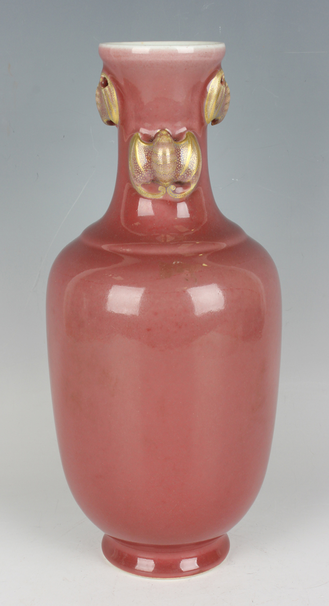 A Chinese sang-de-boeuf porcelain vase, 20th century, the swollen cylindrical body beneath a