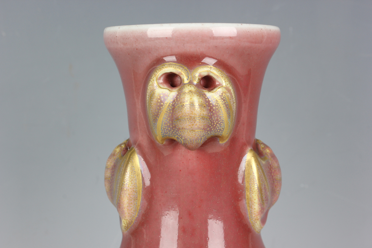 A Chinese sang-de-boeuf porcelain vase, 20th century, the swollen cylindrical body beneath a - Image 5 of 10