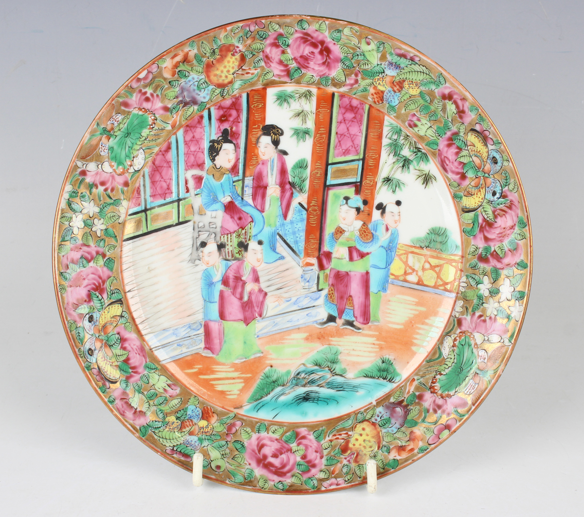 A set of six Chinese Canton famille rose porcelain plates, mid-19th century, each painted with a - Image 21 of 25