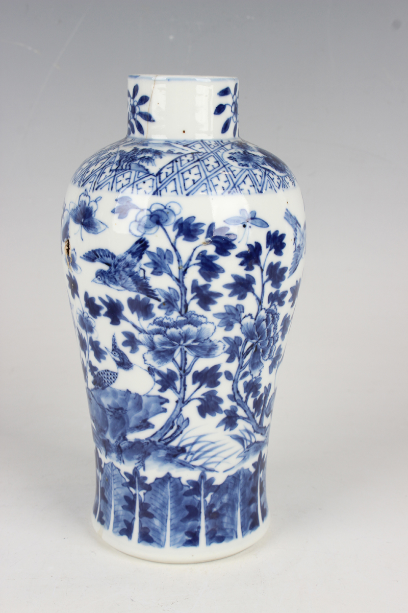 A small group of Chinese blue and white porcelain, mostly late 19th century, including a baluster - Image 20 of 36