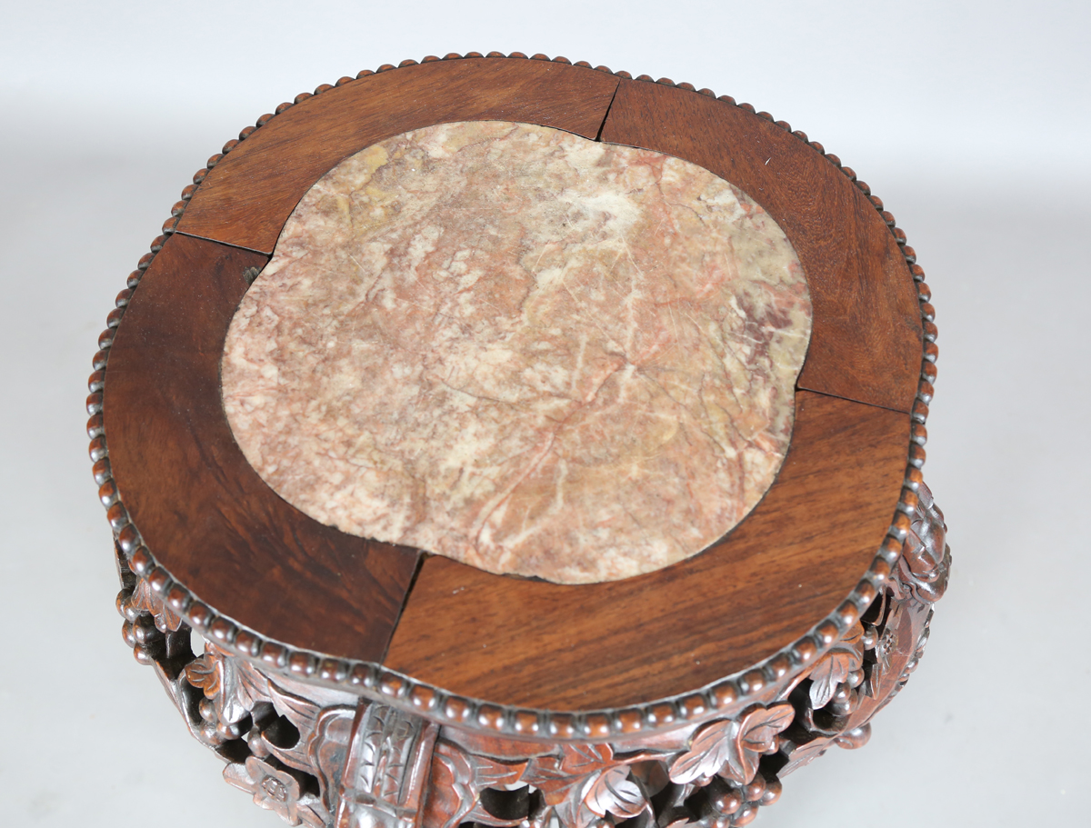A Chinese hardwood jardinière stand, early 20th century, the quatrelobed top inset with a rouge - Image 26 of 26
