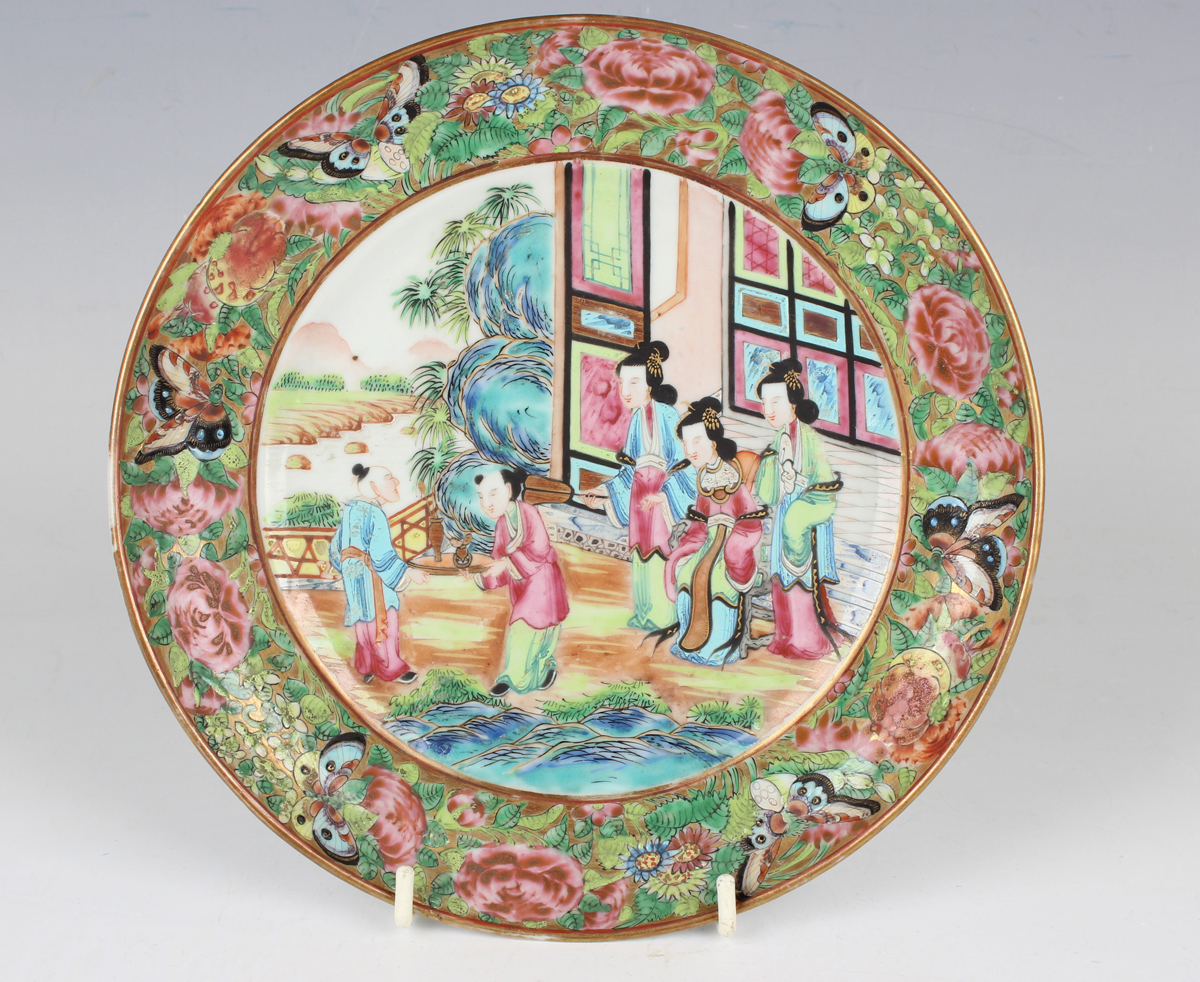 A set of six Chinese Canton famille rose porcelain plates, mid-19th century, each painted with a - Image 13 of 25