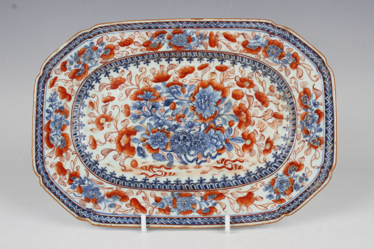 A Chinese Imari export porcelain meat plate, Qianlong period, painted and gilt with flowers,