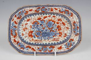 A Chinese Imari export porcelain meat plate, Qianlong period, painted and gilt with flowers,