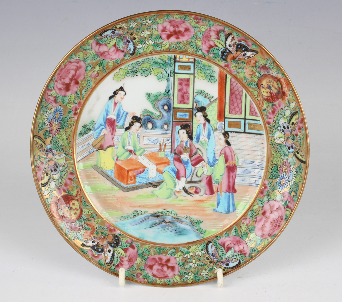 A set of six Chinese Canton famille rose porcelain plates, mid-19th century, each painted with a - Image 17 of 25