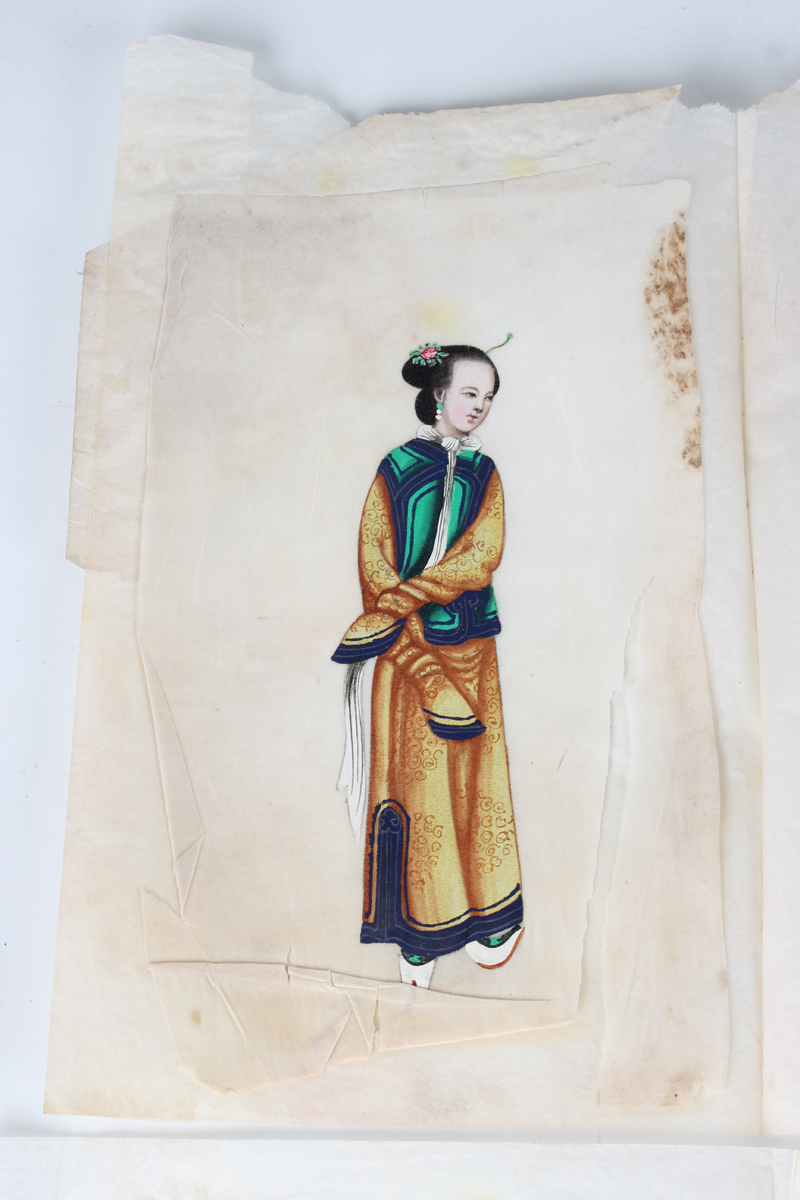 A group of ten Chinese Canton export watercolours on rice paper paintings, late 19th century, each - Image 18 of 18