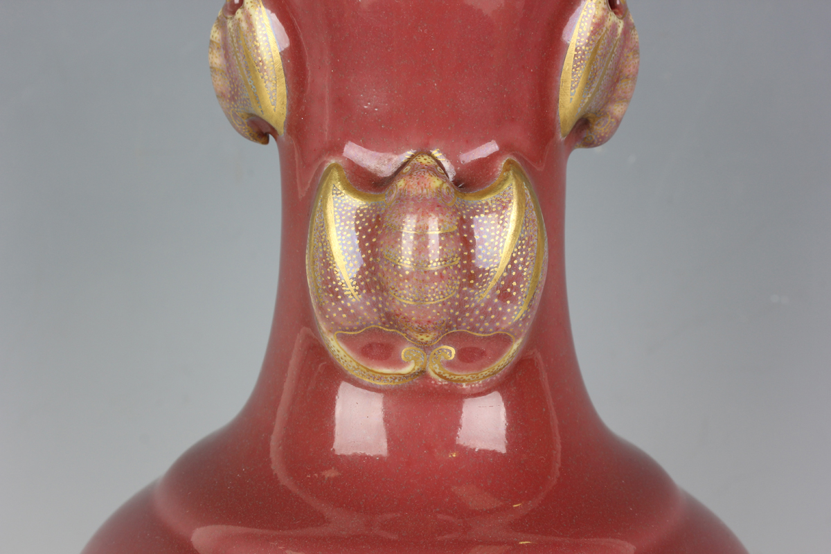 A Chinese sang-de-boeuf porcelain vase, 20th century, the swollen cylindrical body beneath a - Image 4 of 10