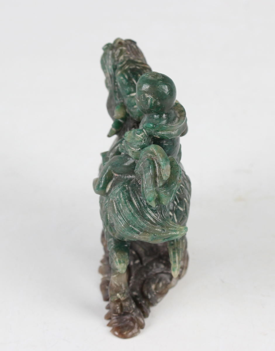 A Chinese jade pendant with wood stand, mid-20th century, the two-piece pendant with carved and - Image 14 of 22