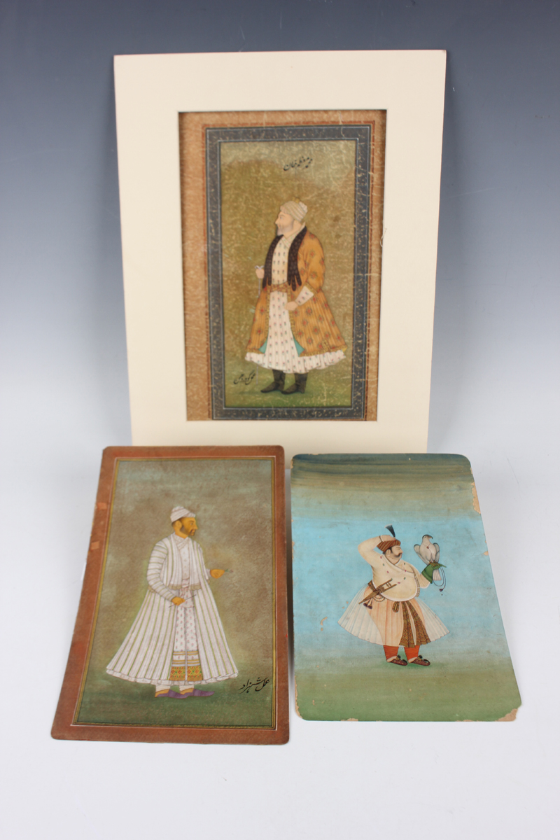 Two Indian Mughal School miniature watercolour paintings, 19th century, each depicting a full-length