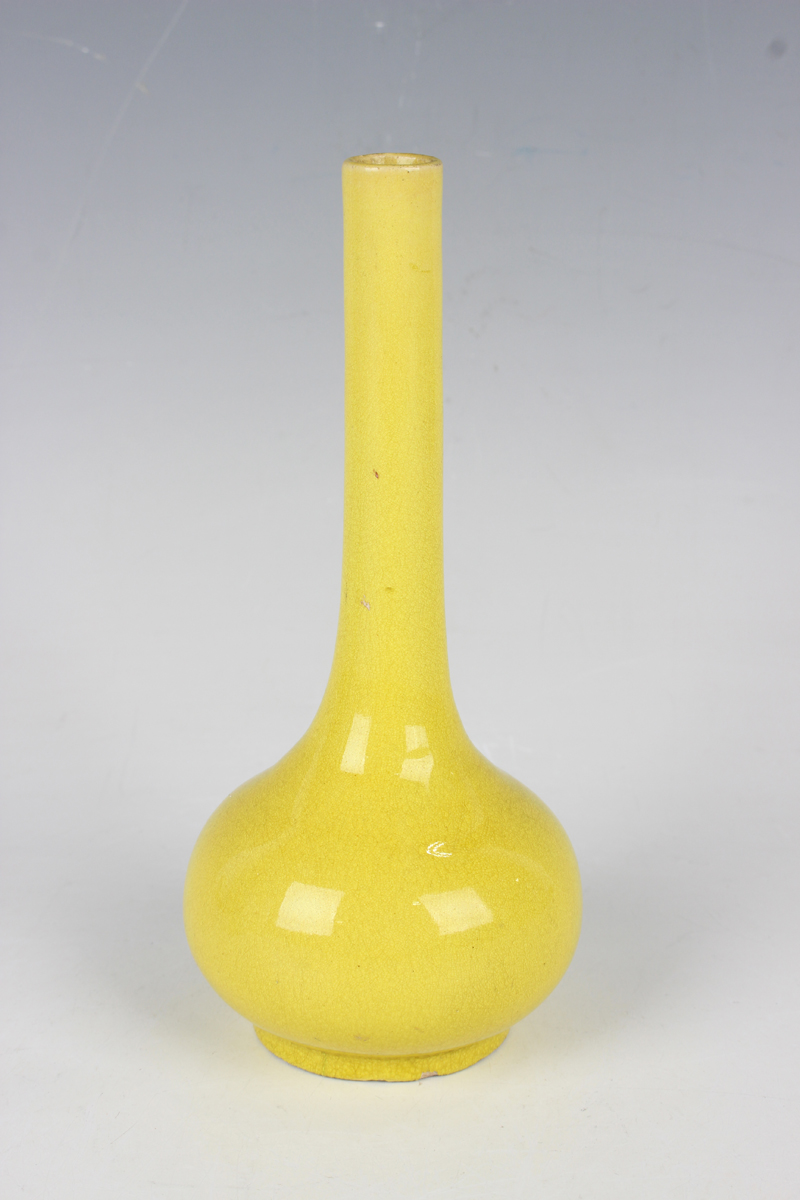 A Chinese yellow glazed pottery bottle vase, late 19th century, with fine crackled glaze, height - Image 12 of 15