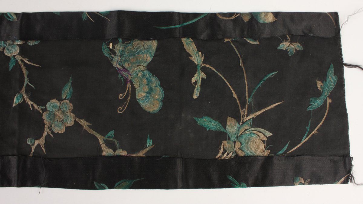 A small collection of Chinese export silkwork, late Qing dynasty, including a collar, decorated with - Image 5 of 43