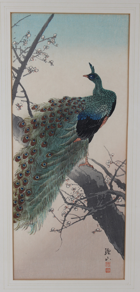 Sozan Ito (born 1884) - a pair of Japanese woodblock prints, early 20th century, depicting a peacock - Image 6 of 10