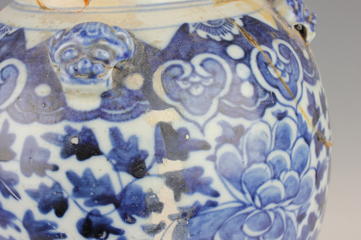 A Chinese blue and white porcelain vase, late 19th century, of baluster form, painted with flowers - Image 7 of 17