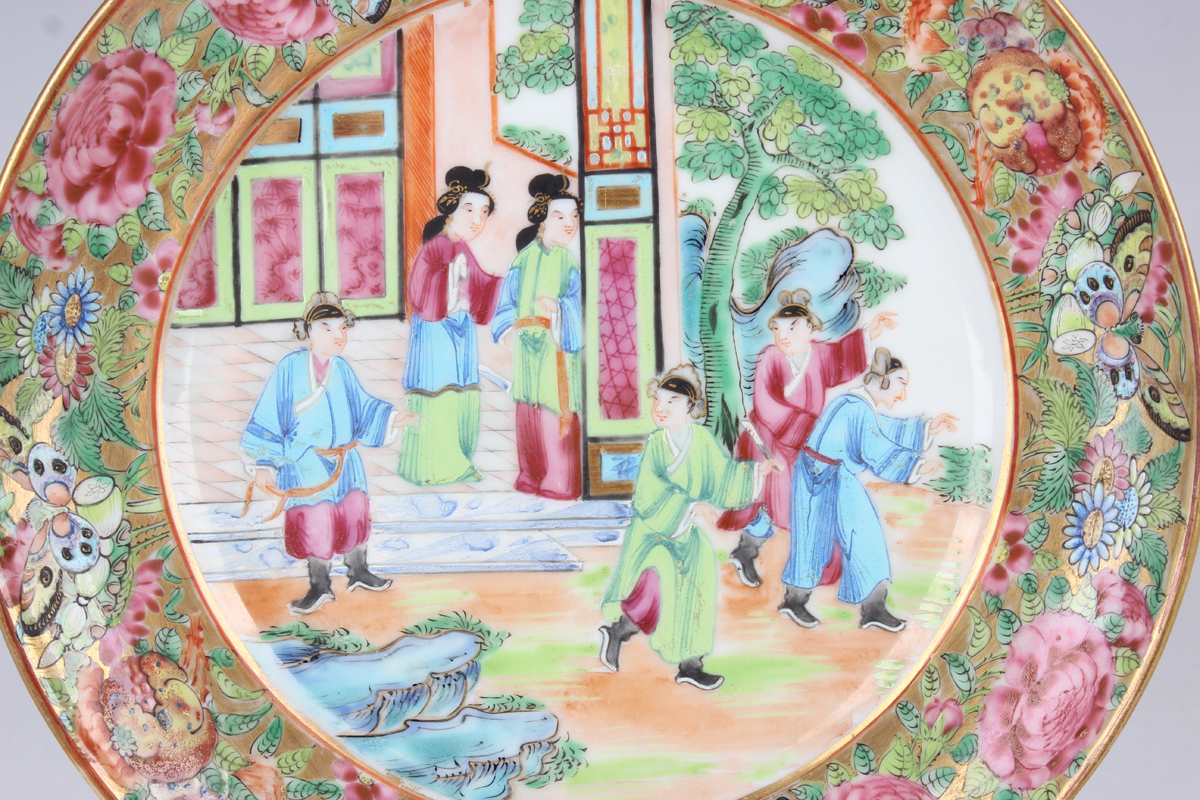A set of six Chinese Canton famille rose porcelain plates, mid-19th century, each painted with a - Image 4 of 25