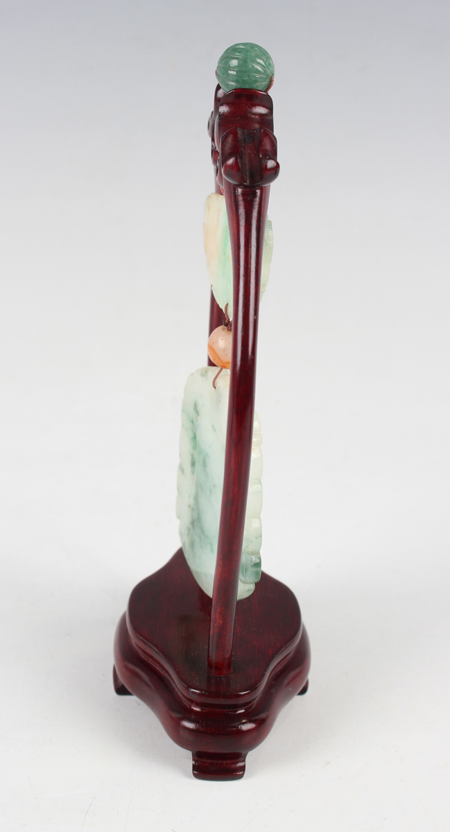 A Chinese jade pendant with wood stand, mid-20th century, the two-piece pendant with carved and - Image 21 of 22