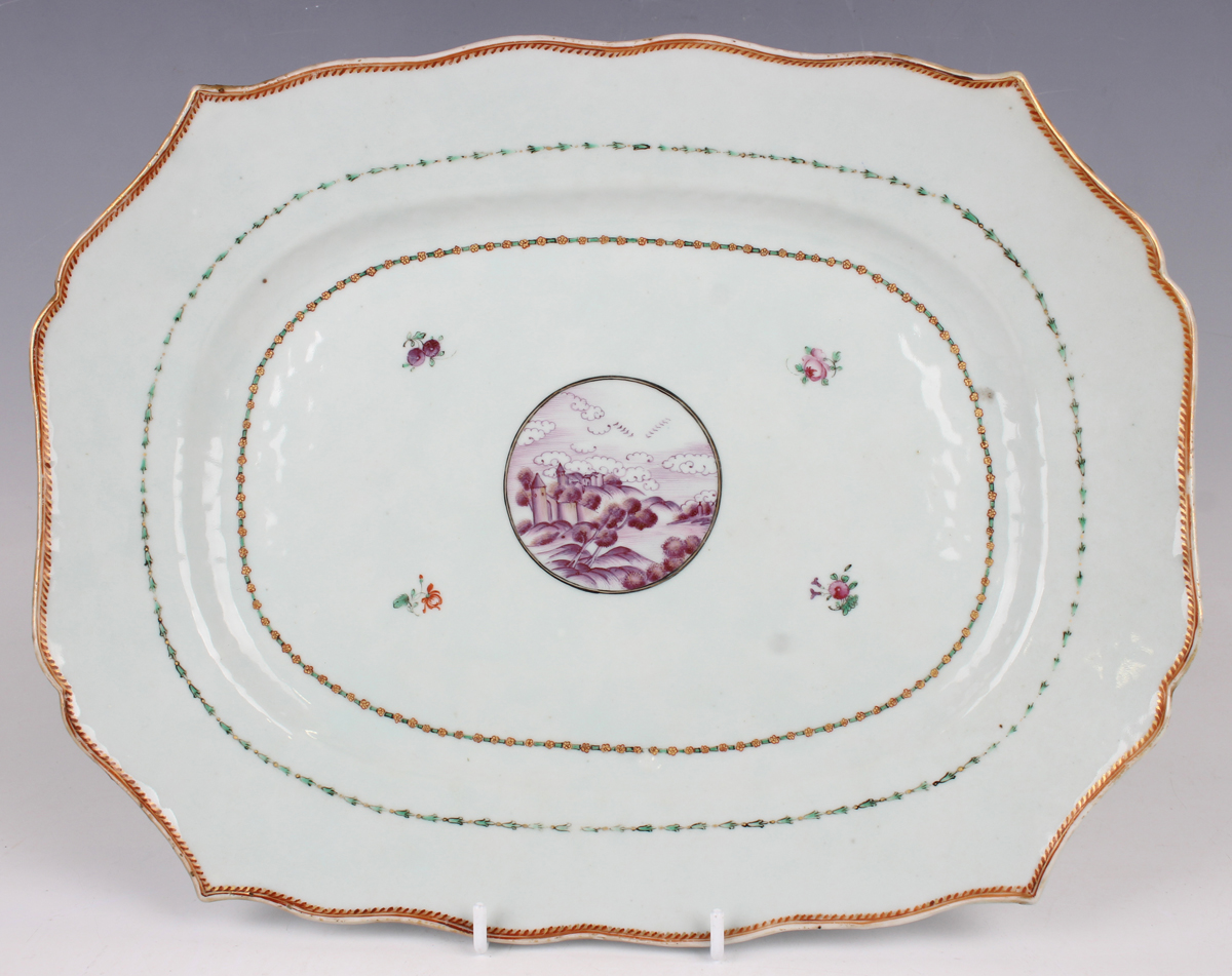 A graduated set of three Chinese export porcelain meat dishes, Qianlong period, each with shaped - Image 7 of 18