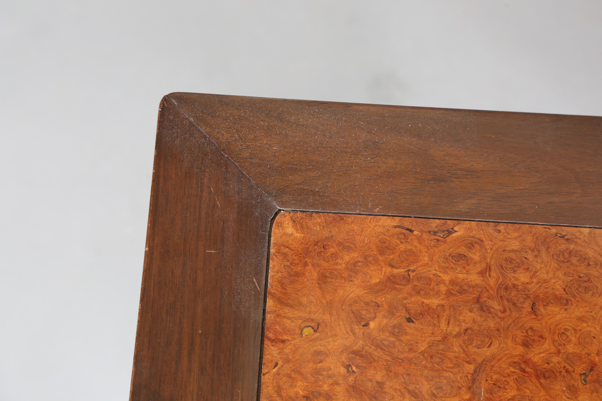 A Chinese hardwood low table, 20th century, the rectangular top inset with a burr wood panel, the - Image 18 of 20