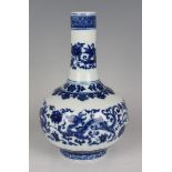 A Chinese blue and white bottle vase, mark of Qianlong but probably Republic period, painted with