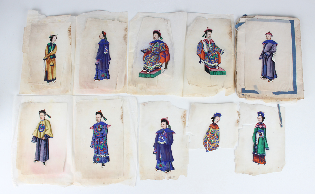 A group of ten Chinese Canton export watercolours on rice paper paintings, late 19th century, each