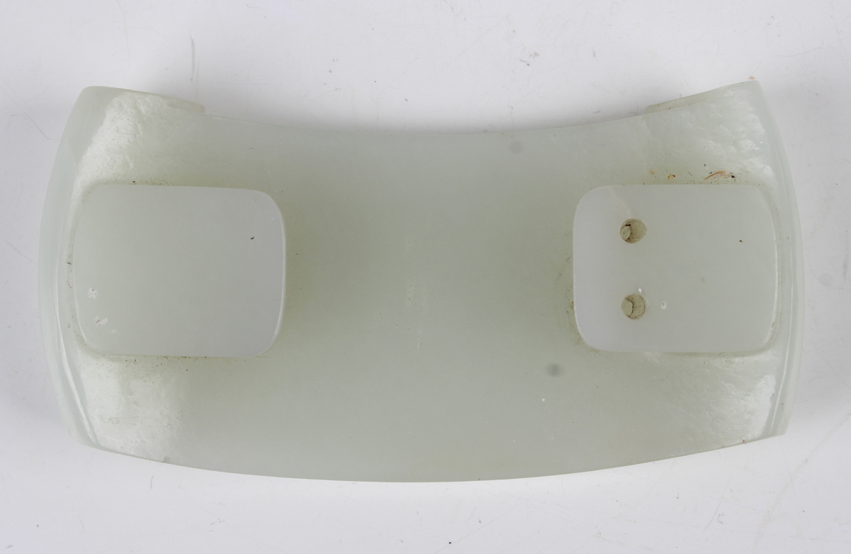 A Chinese pale celadon jade belthook and buckle, probably 20th century, the belthook of typical - Image 11 of 12