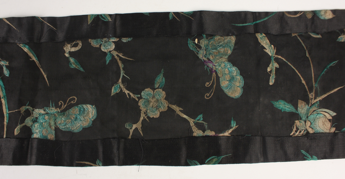 A small collection of Chinese export silkwork, late Qing dynasty, including a collar, decorated with - Image 6 of 43