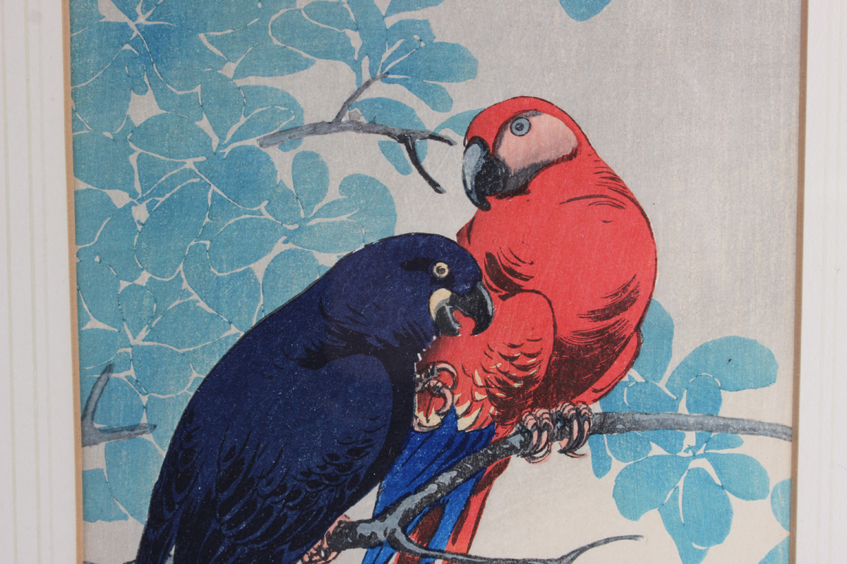 Sozan Ito (born 1884) - a pair of Japanese woodblock prints, early 20th century, depicting a peacock - Image 8 of 10