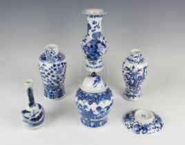 A small group of Chinese blue and white porcelain, mostly late 19th century, including a baluster