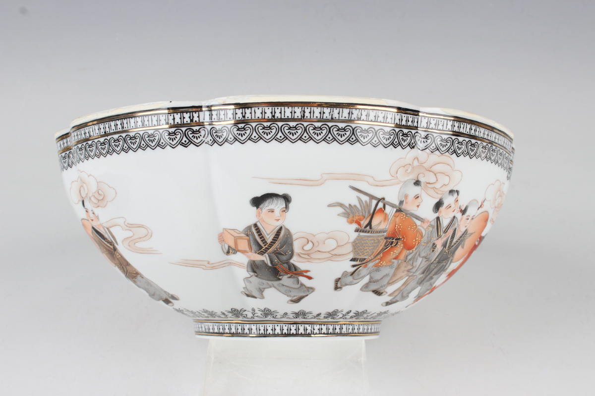 A Chinese eggshell porcelain bowl, mark of Qianlong but mid-to-late 20th century, of lobed - Image 6 of 10