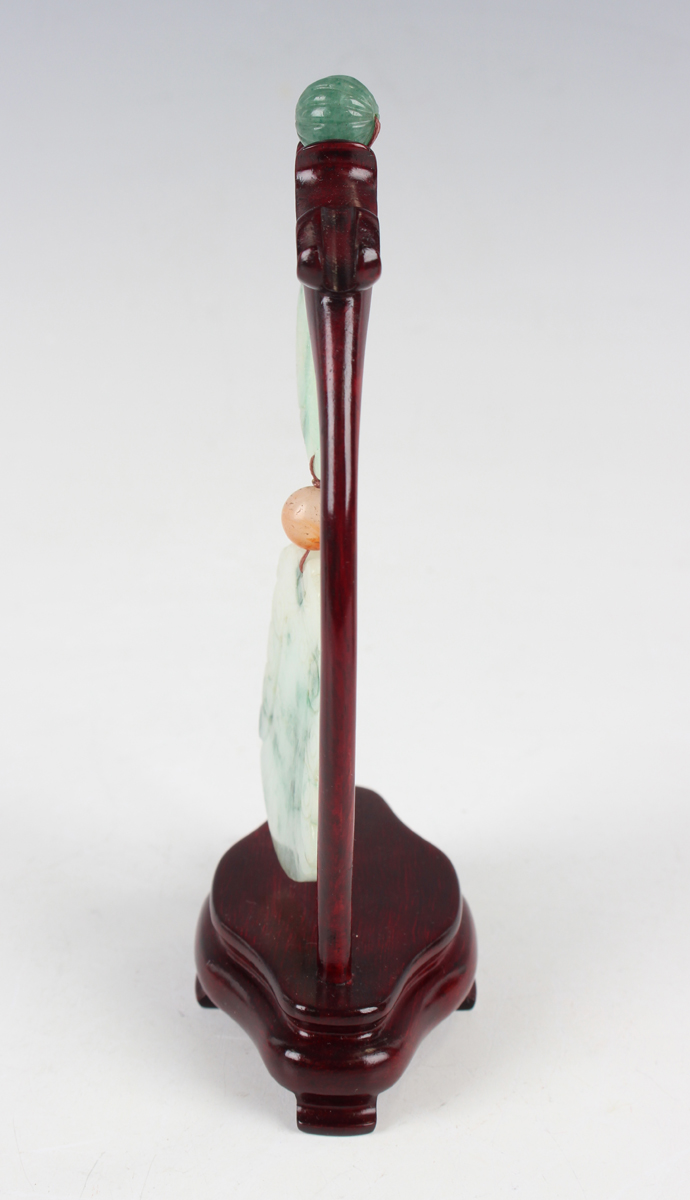 A Chinese jade pendant with wood stand, mid-20th century, the two-piece pendant with carved and - Image 19 of 22