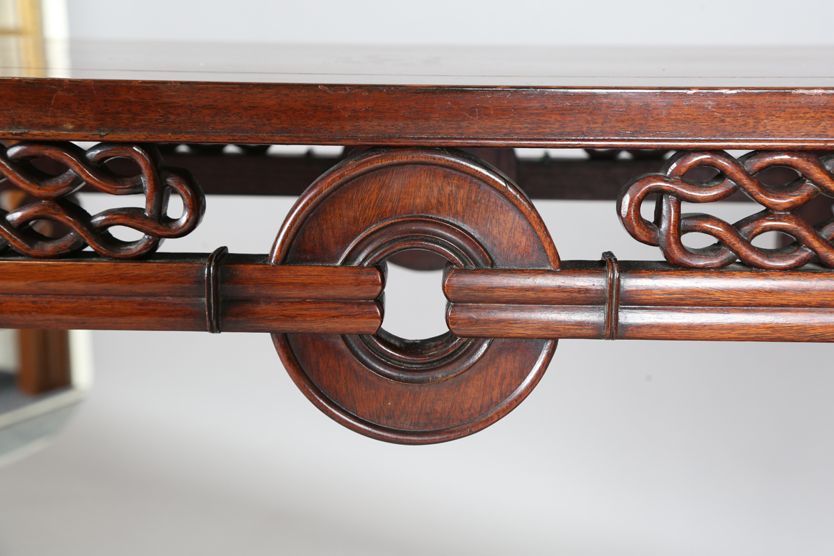 A Chinese hardwood altar table, 20th century, the rectangular panelled top with curved ends, the - Image 17 of 28