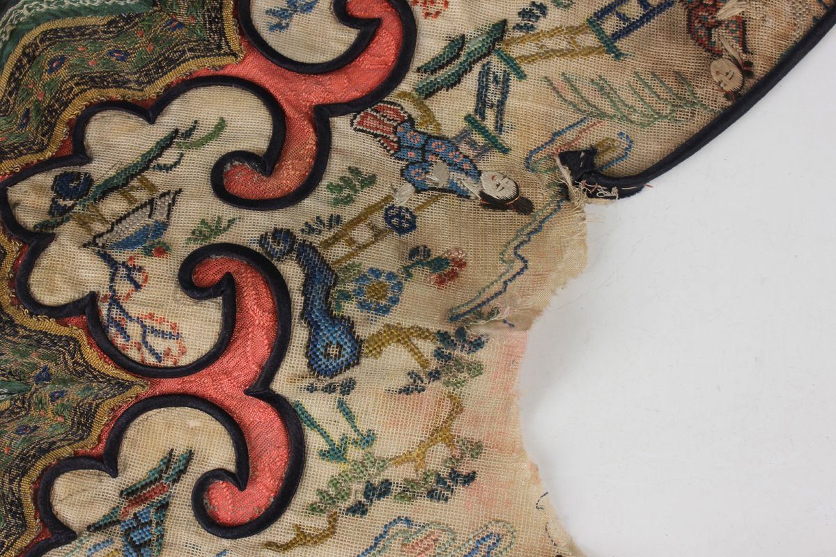 A small collection of Chinese export silkwork, late Qing dynasty, including a collar, decorated with - Image 41 of 43