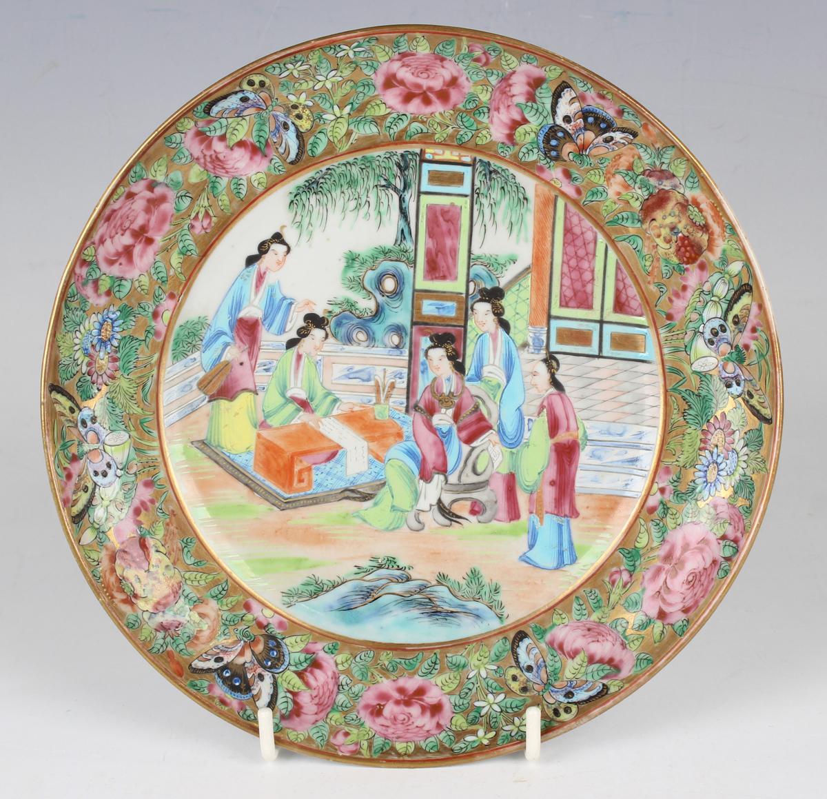 A set of six Chinese Canton famille rose porcelain plates, mid-19th century, each painted with a - Image 9 of 25