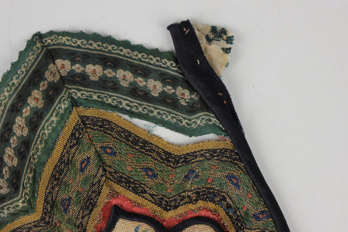A small collection of Chinese export silkwork, late Qing dynasty, including a collar, decorated with - Image 40 of 43