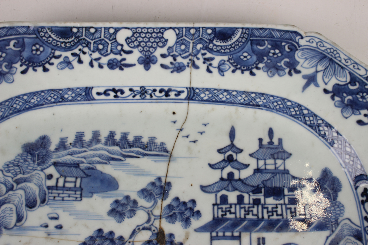 A group of six Chinese blue and white export porcelain meat dishes, Qianlong period, comprising four - Image 19 of 44