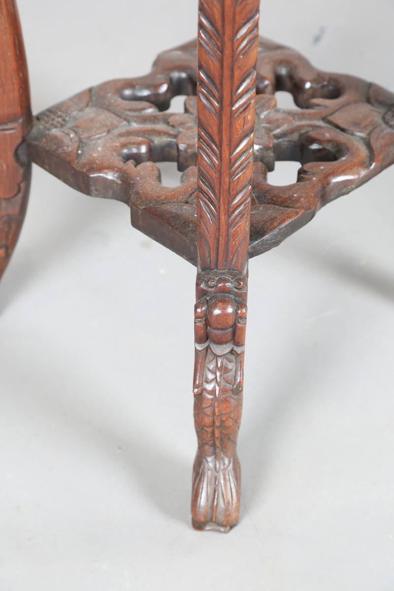 A Chinese hardwood jardinière stand, early 20th century, the quatrelobed top inset with a rouge - Image 16 of 26