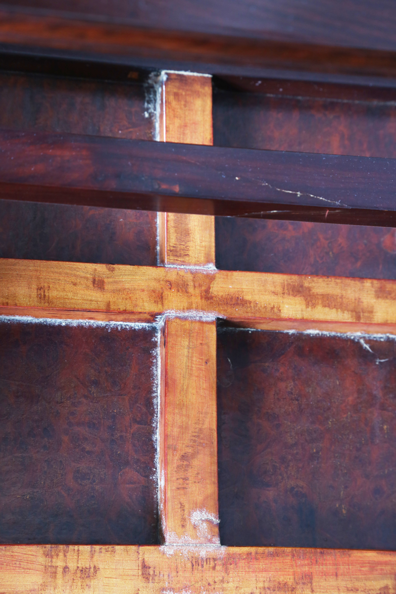 A Chinese hardwood low table, 20th century, the rectangular top inset with a burr wood panel, the - Image 4 of 20