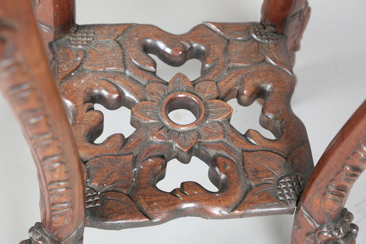 A Chinese hardwood jardinière stand, early 20th century, the quatrelobed top inset with a rouge - Image 15 of 26