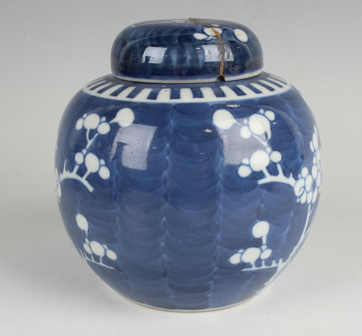 A Chinese blue and white porcelain 'phoenix tail' vase, late 19th century, painted with blossoming - Image 7 of 29